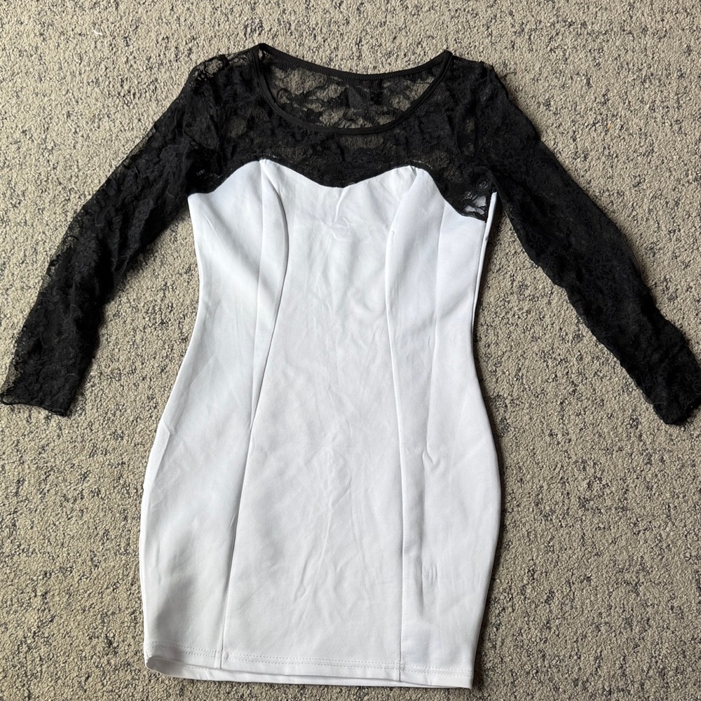 Elegant Black and White Lace Dress